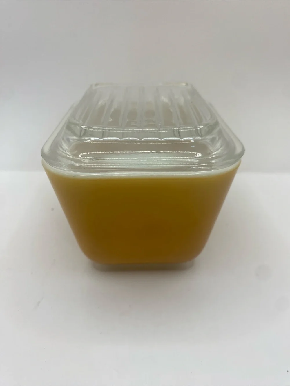 Vintage Pyrex 1 1/2 Cup Small Caramel Color Refrigerator Dish Clear Glass Lid